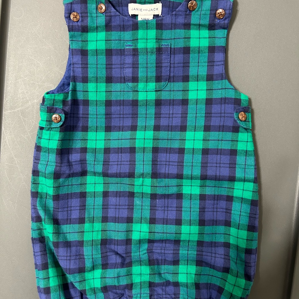 Janie and Jack Blue and Green Plaid Romper